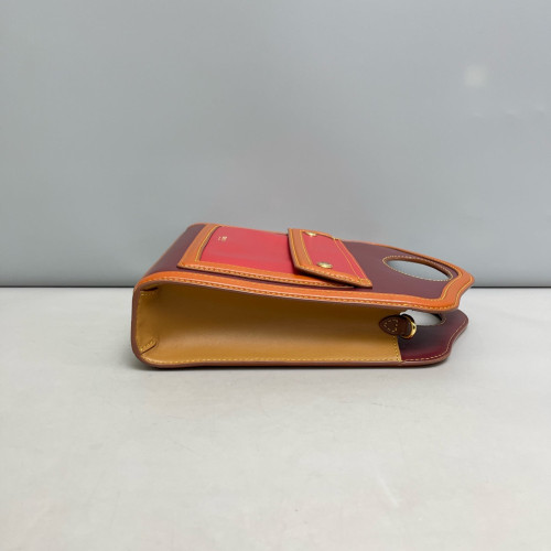 Burberry Mini Two Tone Pocket Bag Calfskin Red Burgundy Brown