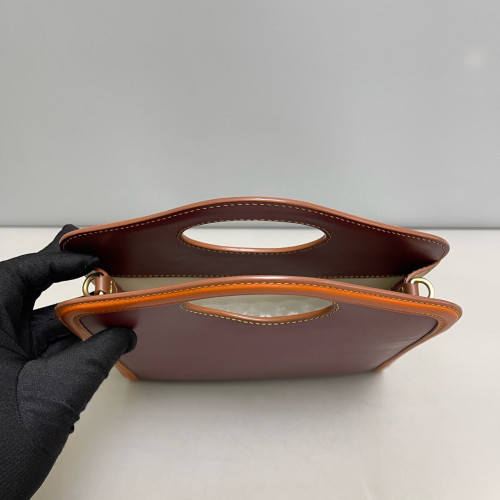 Burberry Mini Two Tone Pocket Bag Calfskin Red Burgundy Brown