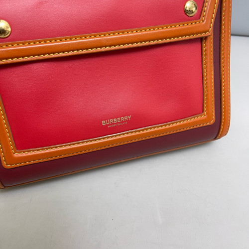 Burberry Mini Two Tone Pocket Bag Calfskin Red Burgundy Brown