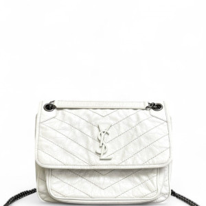 Yves Saint Laurent Medium Niki Messenger Pull Up Leather White Yves Saint Laurent Medium Niki Messenger Pull Up Leather White