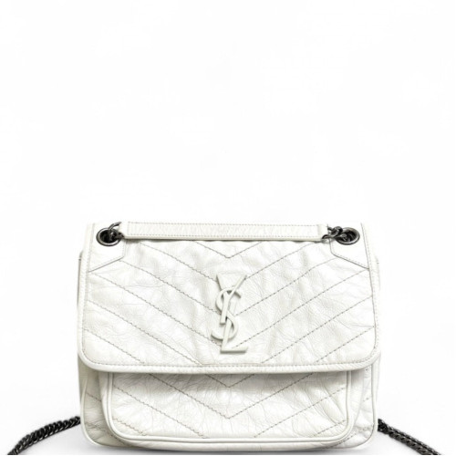 Yves Saint Laurent Medium Niki Messenger Pull Up Leather White