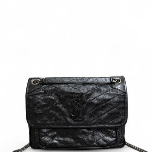 Yves Saint Laurent Medium Niki Messenger Pull Up Leather Black Yves Saint Laurent Medium Niki Messenger Pull Up Leather Black