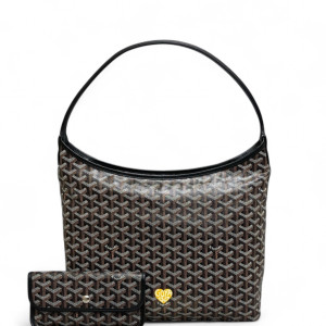 Goyard Boheme Hobo Goyardine Black Brown White