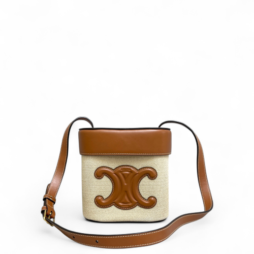 Celine Triomphe Medium Triomphe Box Canvas Calfskin Beige Tan Celine Triomphe Medium Triomphe Box Canvas Calfskin Beige Tan