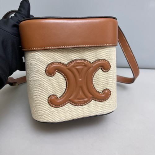 Celine Triomphe Medium Triomphe Box Canvas Calfskin Beige Tan Celine Triomphe Medium Triomphe Box Canvas Calfskin Beige Tan