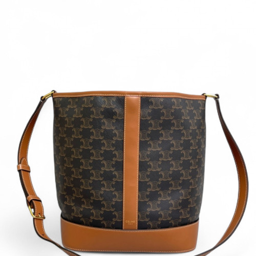 Celine Triomphe Bucket Bag Mediun Triomphe Tan Brown