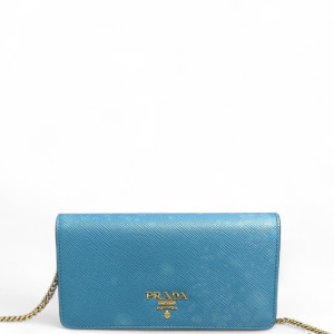 Prada Wallet On Chain WOC Saffiano Calfskin Blue Prada Wallet On Chain WOC Saffiano Calfskin Blue