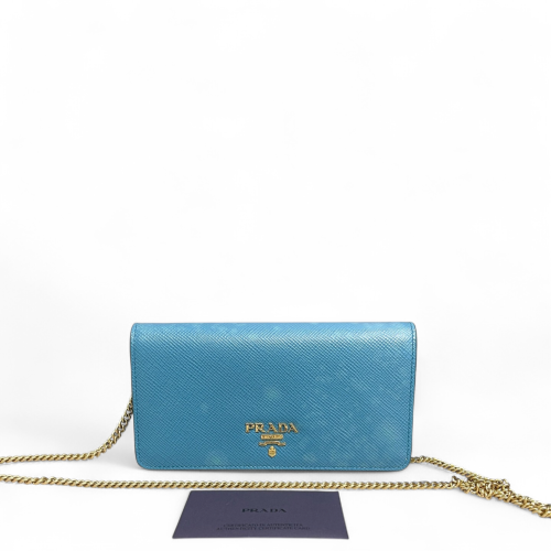 Prada Wallet On Chain WOC Saffiano Calfskin Blue