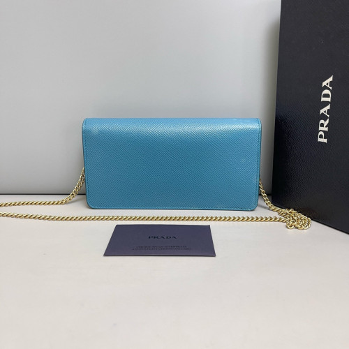 Prada Wallet On Chain WOC Saffiano Calfskin Blue
