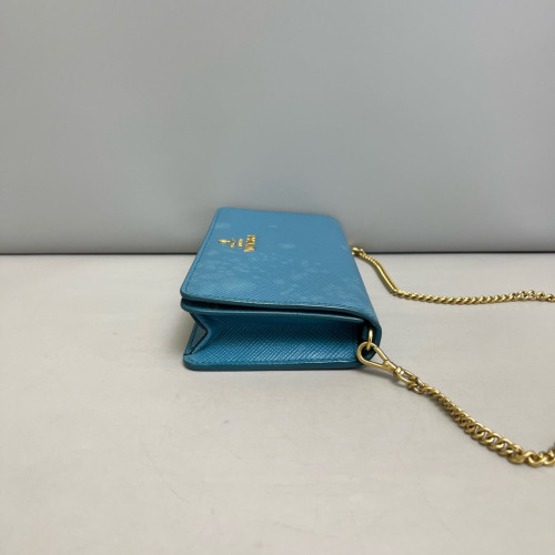 Prada Wallet On Chain WOC Saffiano Calfskin Blue