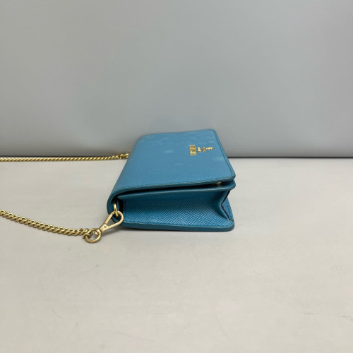 Prada Wallet On Chain WOC Saffiano Calfskin Blue