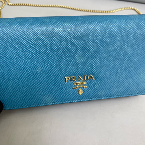Prada Wallet On Chain WOC Saffiano Calfskin Blue