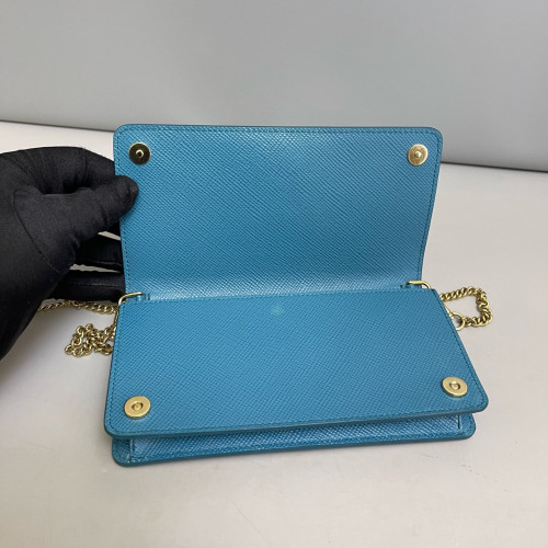 Prada Wallet On Chain WOC Saffiano Calfskin Blue