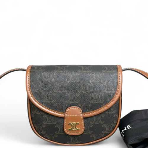 Celine Mini Triomphe Besace Triomphe Calfskin Tan Black Celine Mini Triomphe Besace Triomphe Calfskin Tan Black