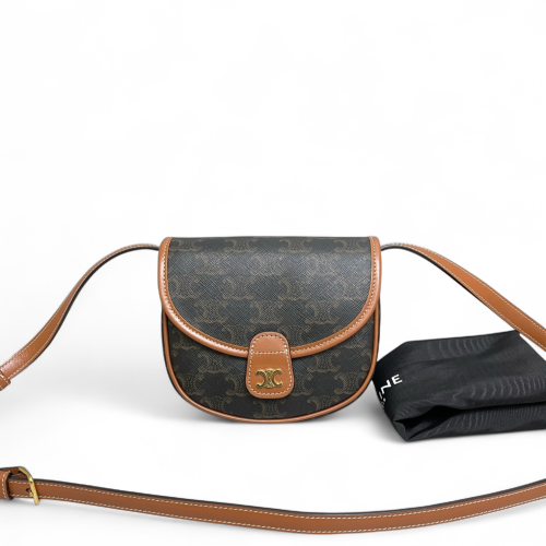 Celine Mini Triomphe Besace Triomphe Calfskin Tan Black Celine Mini Triomphe Besace Triomphe Calfskin Tan Black