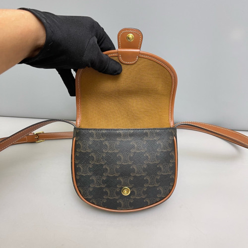 Celine Mini Triomphe Besace Triomphe Calfskin Tan Black Celine Mini Triomphe Besace Triomphe Calfskin Tan Black