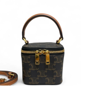 Celine Square Top Handle Vanity Case Triomphe Brown Black