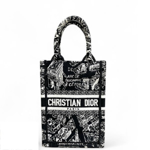 Dior Vertical Book Tote Canvas Black White