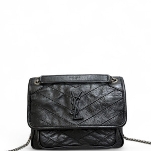 Yves Saint Laurent Baby Niki Messenger Pull Up Leather Black