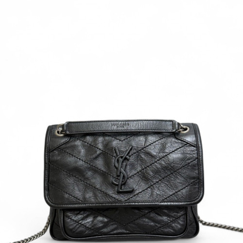 Yves Saint Laurent Baby Niki Messenger Pull Up Leather Black