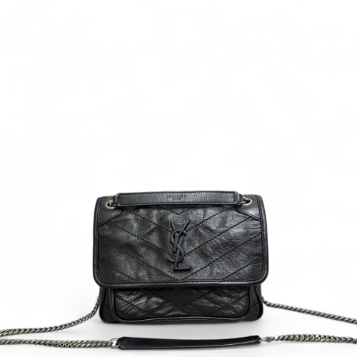 Yves Saint Laurent Baby Niki Messenger Pull Up Leather Black