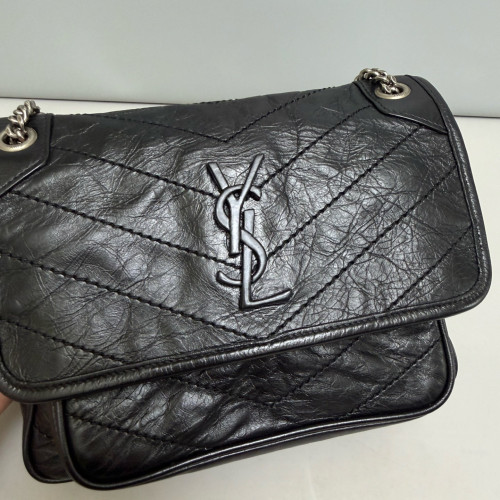 Yves Saint Laurent Baby Niki Messenger Pull Up Leather Black
