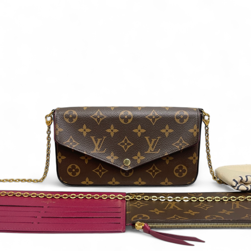Louis Vuitton Pochette Felicie Chain Wallet Monogram Burgundy Brown