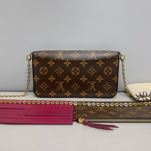 Louis Vuitton Pochette Felicie Chain Wallet Monogram Burgundy Brown