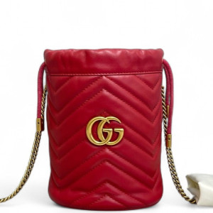 Gucci Matelasse Mini GG Marmont Bucket Bag Calfskin Red