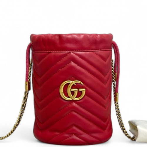 Gucci Matelasse Mini GG Marmont Bucket Bag Calfskin Red