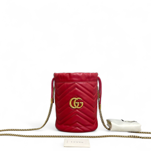 Gucci Matelasse Mini GG Marmont Bucket Bag Calfskin Red