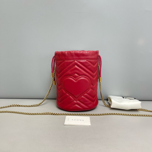 Gucci Matelasse Mini GG Marmont Bucket Bag Calfskin Red