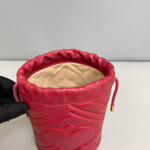 Gucci Matelasse Mini GG Marmont Bucket Bag Calfskin Red