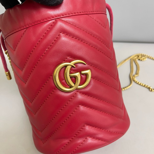 Gucci Matelasse Mini GG Marmont Bucket Bag Calfskin Red