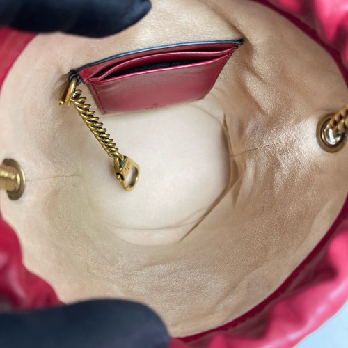Gucci Matelasse Mini GG Marmont Bucket Bag Calfskin Red