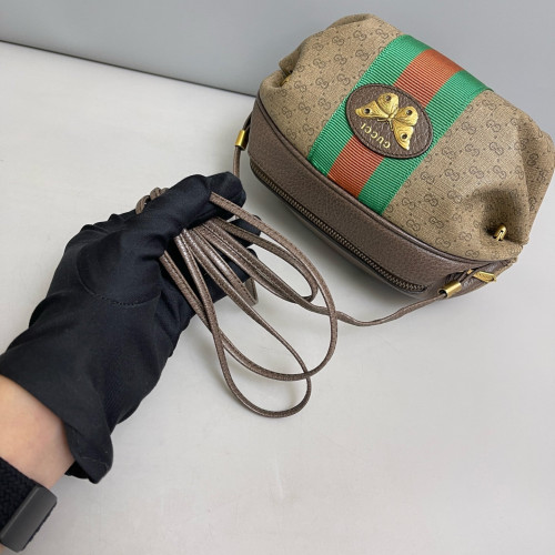 Gucci Web Shoulder Bag Microguccissima Brown Green Red