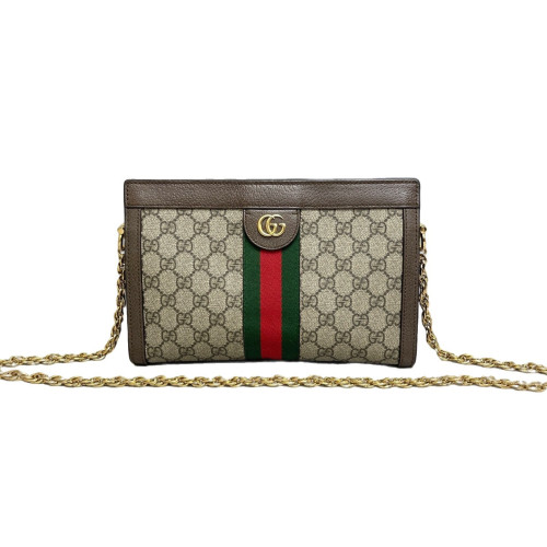 Gucci Web Small Ophidia Chain Shoulder Bag GG Supreme Monogram Beige Brown Green