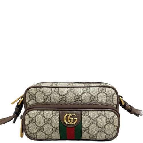 Gucci Web Ophidia Camera Case GG Supreme Monogram Beige Brown Green
