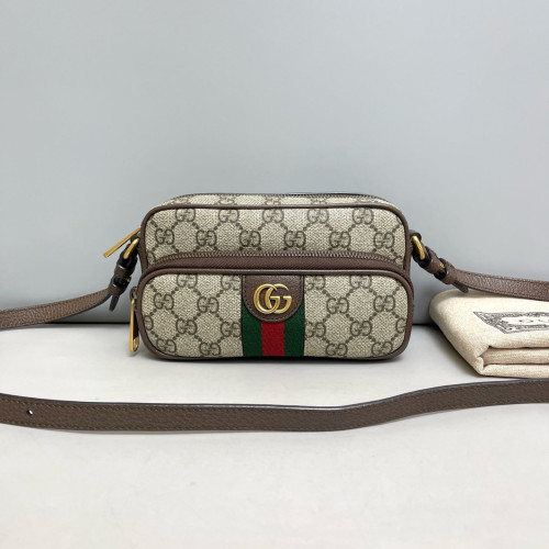 Gucci Web Ophidia Camera Case GG Supreme Monogram Beige Brown Green