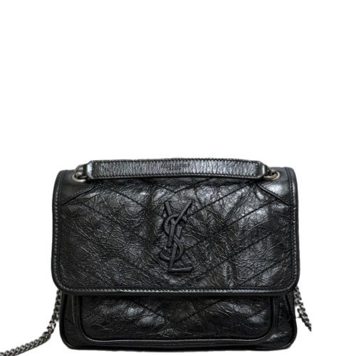 Yves Saint Laurent Baby Niki Messenger Pull Up Leather Black