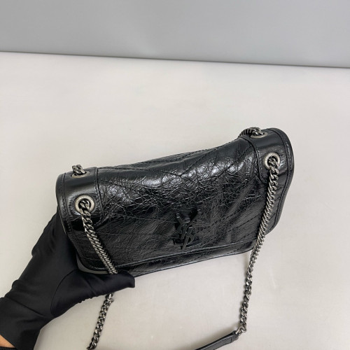 Yves Saint Laurent Baby Niki Messenger Pull Up Leather Black