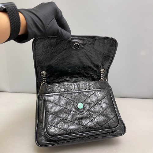 Yves Saint Laurent Baby Niki Messenger Pull Up Leather Black
