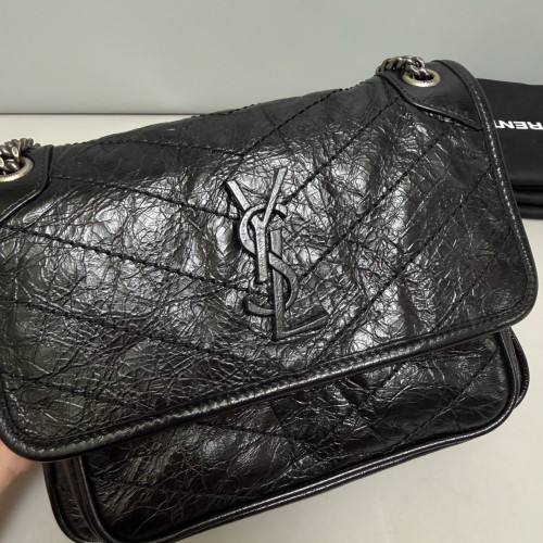 Yves Saint Laurent Baby Niki Messenger Pull Up Leather Black