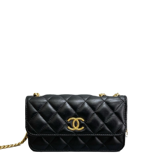 Chanel Quilted Adjustable Chain Wallet On Chain WOC Calfskin Black