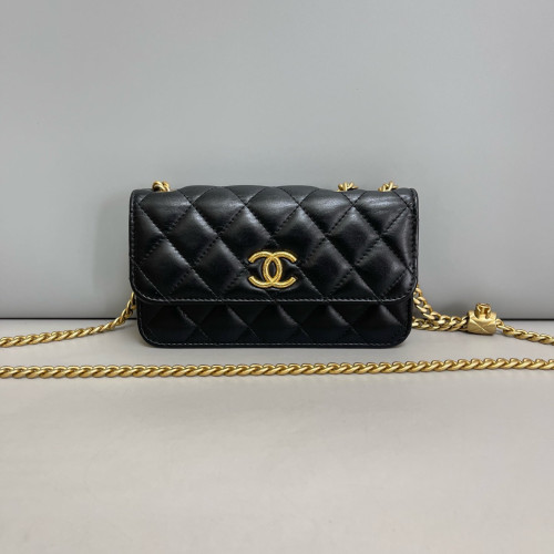 Chanel Quilted Adjustable Chain Wallet On Chain WOC Calfskin Black