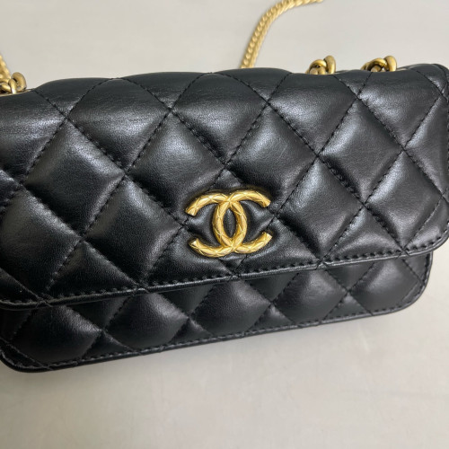 Chanel Quilted Adjustable Chain Wallet On Chain WOC Calfskin Black