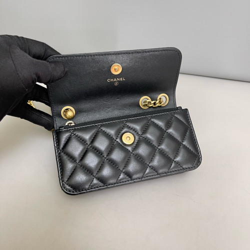 Chanel Quilted Adjustable Chain Wallet On Chain WOC Calfskin Black