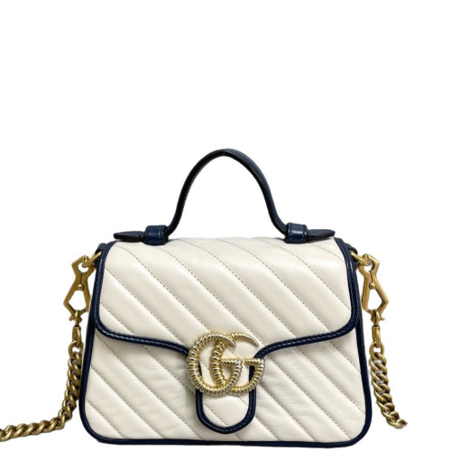Gucci Matelasse Mini GG Marmont Top Handle Shoulder Bag Calfskin White Blue