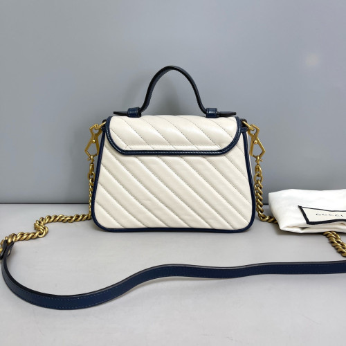 Gucci Matelasse Mini GG Marmont Top Handle Shoulder Bag Calfskin White Blue