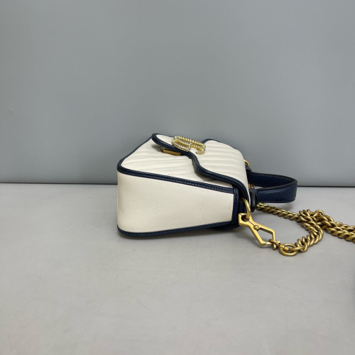 Gucci Matelasse Mini GG Marmont Top Handle Shoulder Bag Calfskin White Blue
